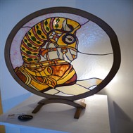 « Palomino », tête de Cheval couleur alezan - socle et contour en chêne massif